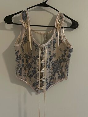 Ladies Floral Corset Top Light Pink Beige and Blue
